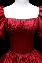 Burgundy Satin Long A-Line Prom Dresses,  Burgundy Formal Evening Dresses