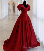 Burgundy Satin Long A Line Prom Dresses Evening Dresses