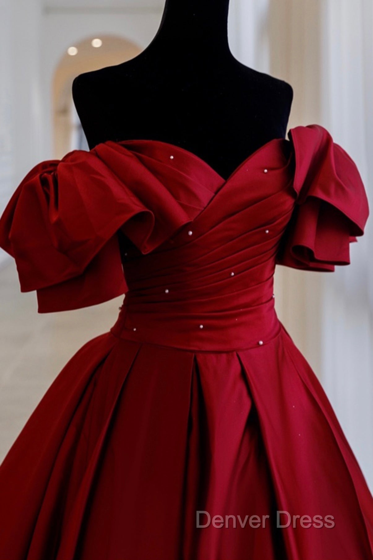 Burgundy Satin Long A Line Prom Dress