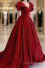 Burgundy Satin Long A Line Prom Dresses Evening Dresses