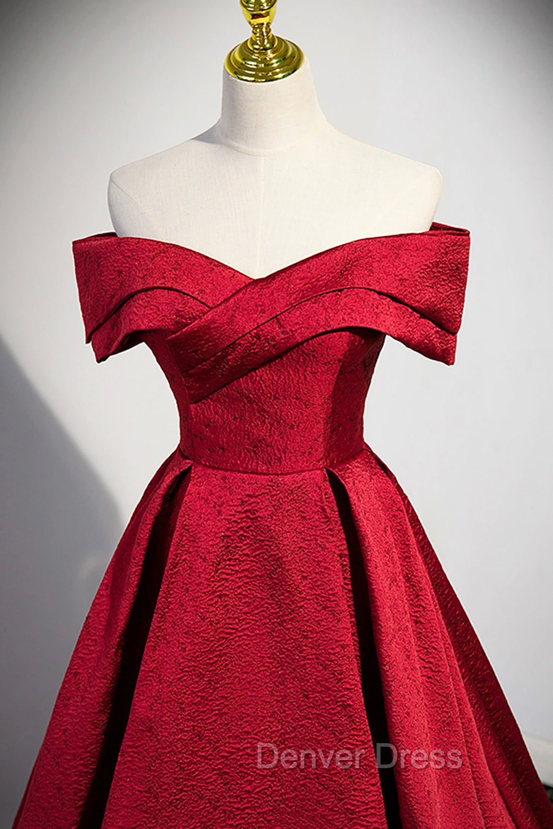 Burgundy Satin Long Prom Dress, Off Shoulder Prom Dresses