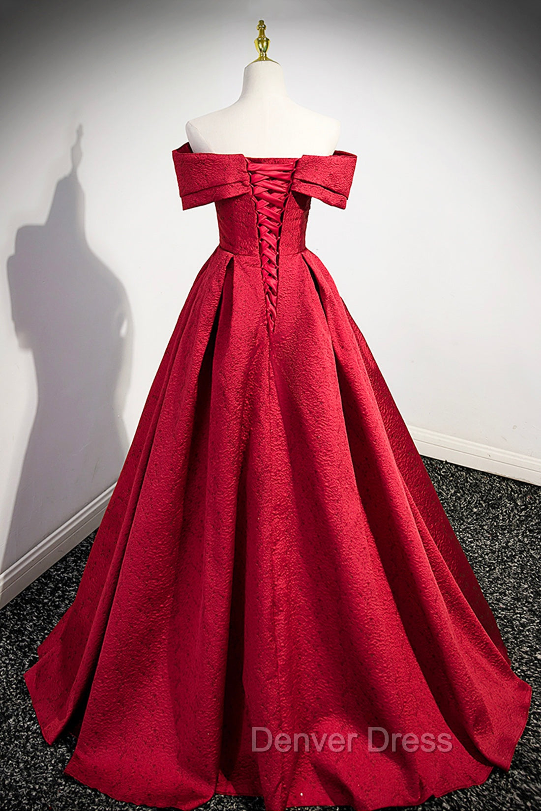 Burgundy Satin Long Prom Dress, Off Shoulder Prom Dresses