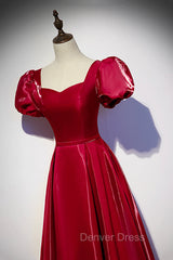 Burgundy Satin Long Prom Dresses, Simple A-Line Evening Dresses