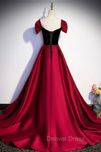 Burgundy Satin Long Prom Dress, Simple A Line Prom Dresses