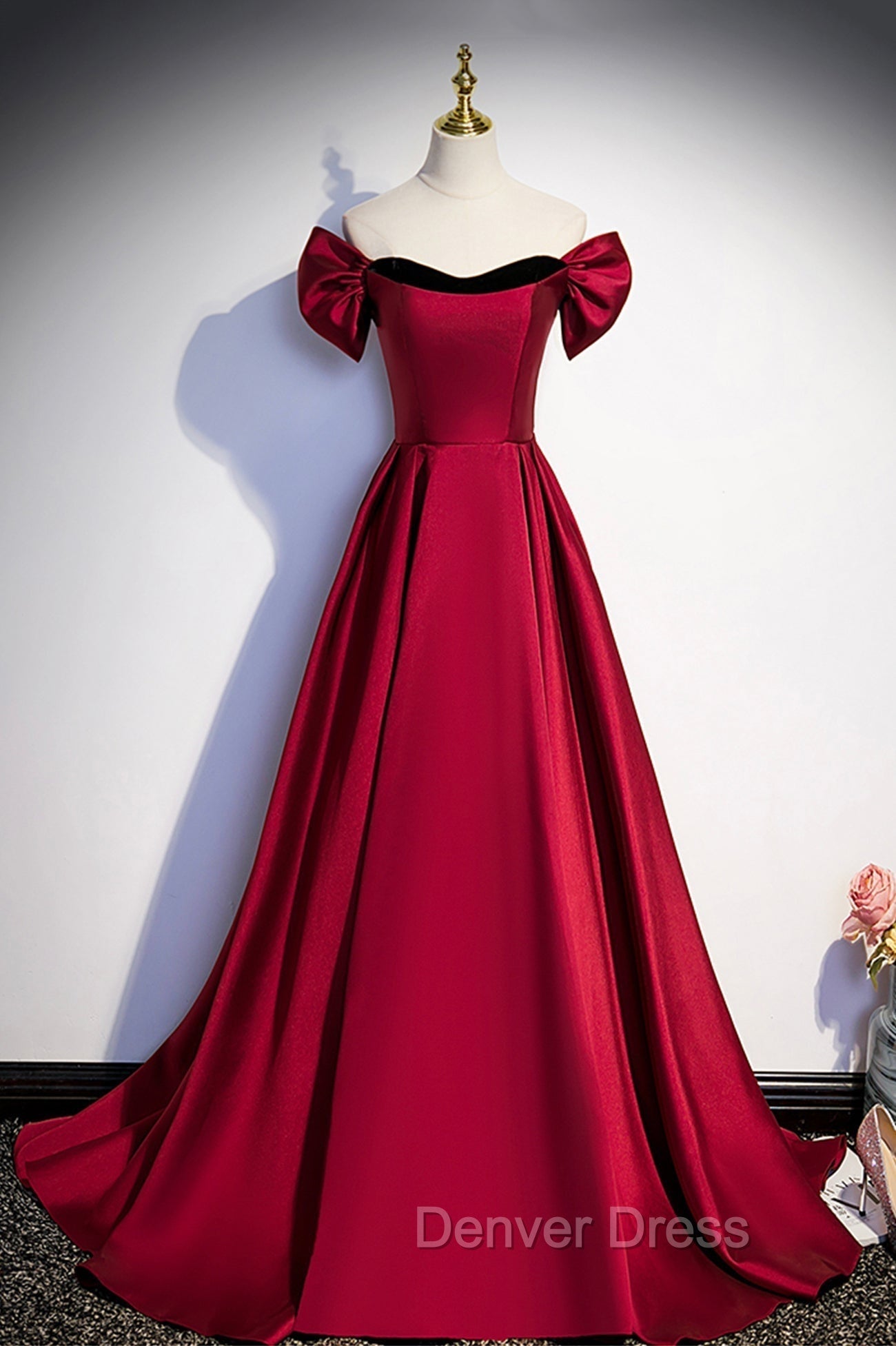 Burgundy Satin Long Prom Dresses, Simple A-Line Evening Party Dresses
