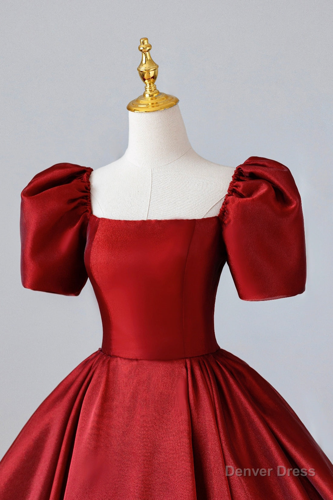 Burgundy Satin Long Prom Dress, Simple A Line Short Sleeve Prom Dresses