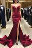 Burgundy Satin Mermaid Long Sweetheart Prom Dress Burgundy Prom Dress shops