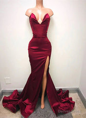 Burgundy Satin Mermaid Long Sweetheart Evening Dress Burgundy Prom Dress prom dresses shops