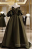Burgundy Satin Strapless Puff Sleeve Prom Dresses