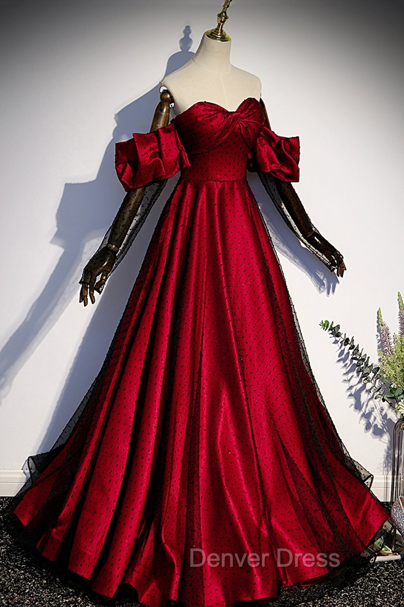 Burgundy Satin Tulle Long Prom Dresses Evening Dresses