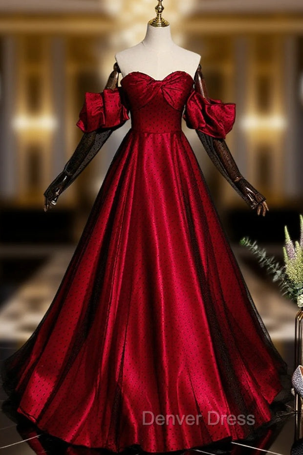 Burgundy Satin Tulle Long Prom Dresses Evening Dresses Main image