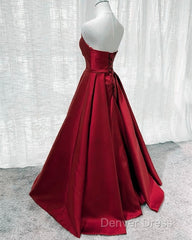 Burgundy Satin V Neck Long Dresses