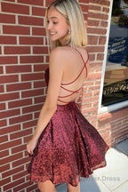 Burgundy Sequins Homecoming Dresses with Criss Cross Back