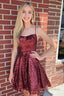 Burgundy Sequins Homecoming Dresses with Criss Cross Back