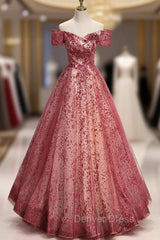 Burgundy Sequins Off the Shoulder Prom Dresses