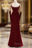 Burgundy Sequins Straps Beading Prom Dresses