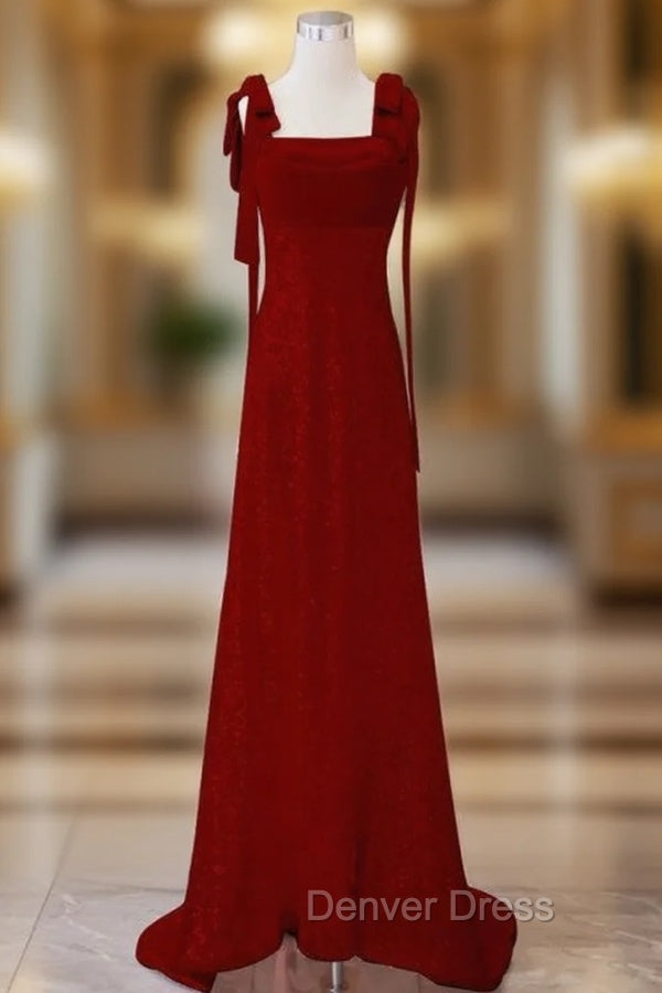 Burgundy Sequins Straps Long Prom Dresses Main image
