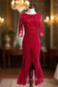 Burgundy Sheath Satin Tulle Appliques Short Sleeve Short Prom Dresses