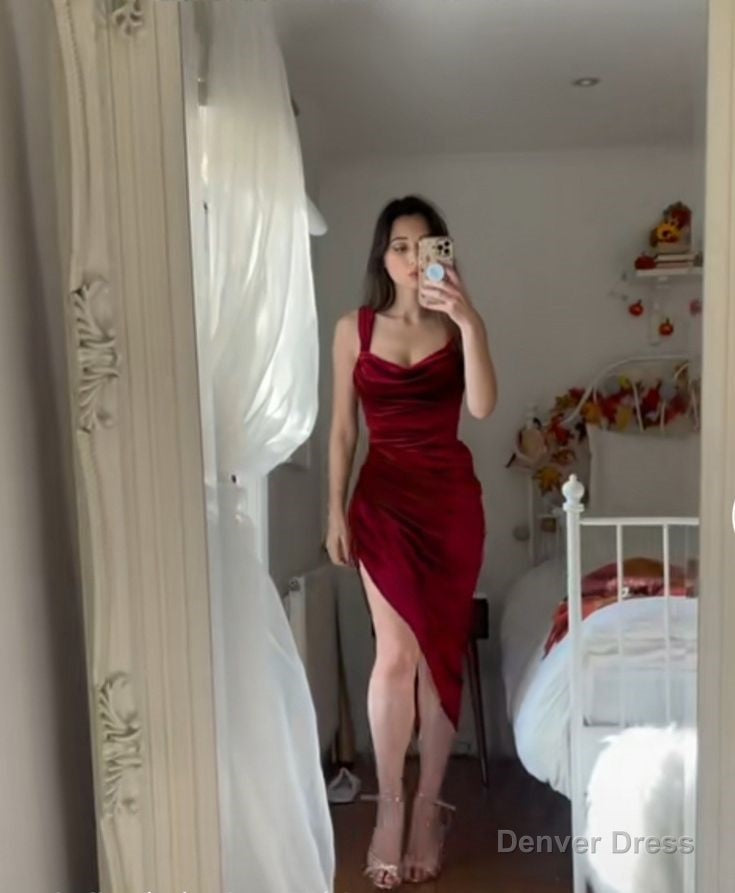Burgundy Sheath Short Prom Dress Simple Prom Dresses