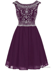 Burgundy Short Mini Chiffon Scoop Cap Sleeve Homecoming Dress
