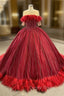 Burgundy Short Sleeve Beading Feather Prom Dresses
