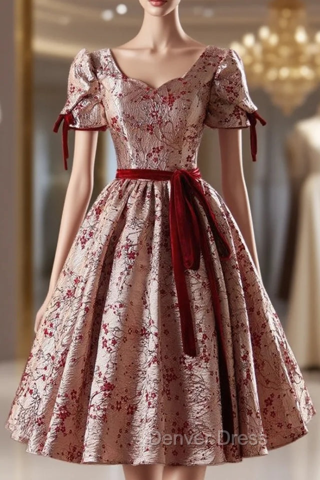 Burgundy Short Sleeve Homecoming Dresses Main image