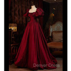 Burgundy Short Sleeves Floor Length Long Evening Dresses Ball Gown Formal Dresses prom Dresses shops