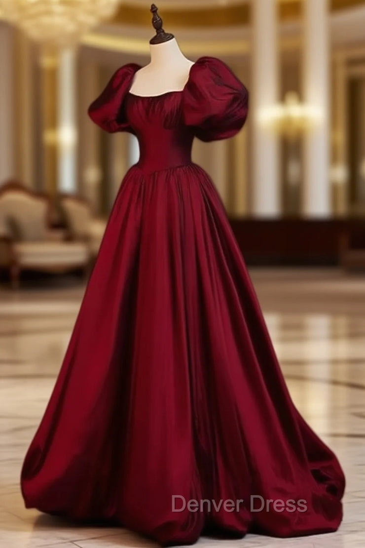 Burgundy Short Sleeves Floor Length Long Evening Dresses Ball Gown Formal Dresses prom Dresses shops