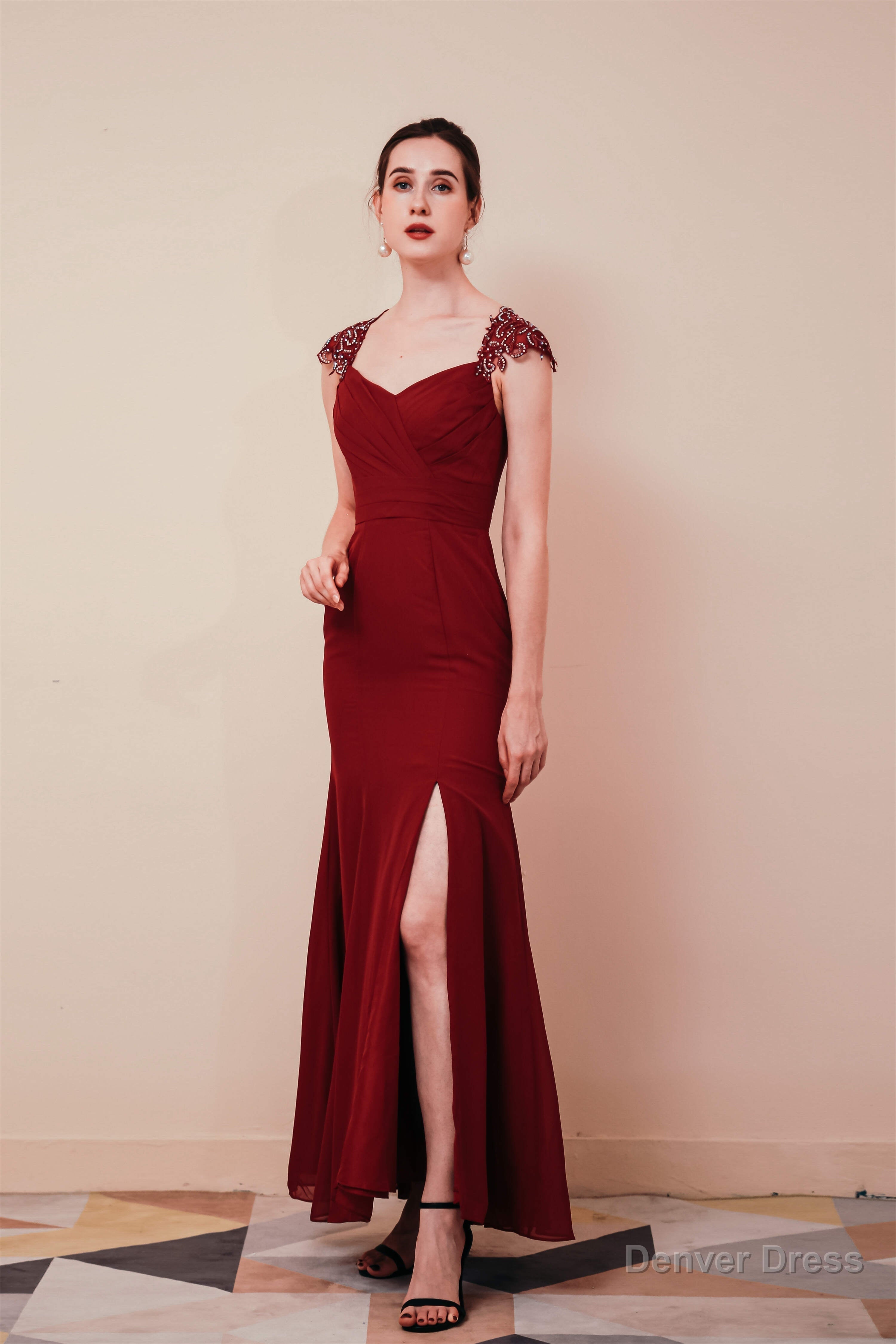 Side Split Mermaid Long Open Back Prom Dresses Main image