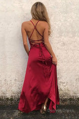 burgundy simple prom dress