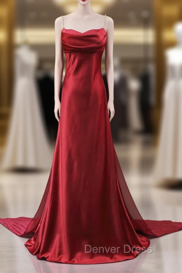 Burgundy Spaghetti Straps Prom Dresses Main image