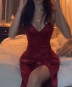 Burgundy Strapless Long Prom Dress With Slit