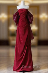 Burgundy Strapless Pleats Prom Dresses