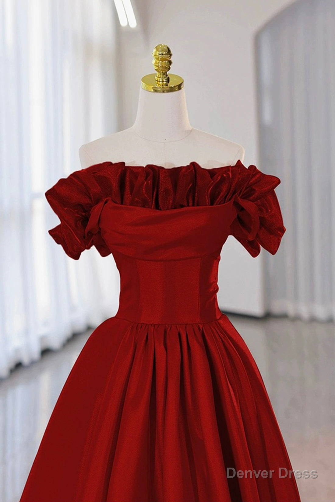 Burgundy Strapless Satin Long Prom Dress, A-Line Evening Party Dress Secondary image