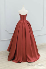 Burgundy Strapless Satin Long Prom Dress, Beautiful A-Line Evening Party Dress