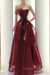 Burgundy Strapless Sleeveless Prom Dresses