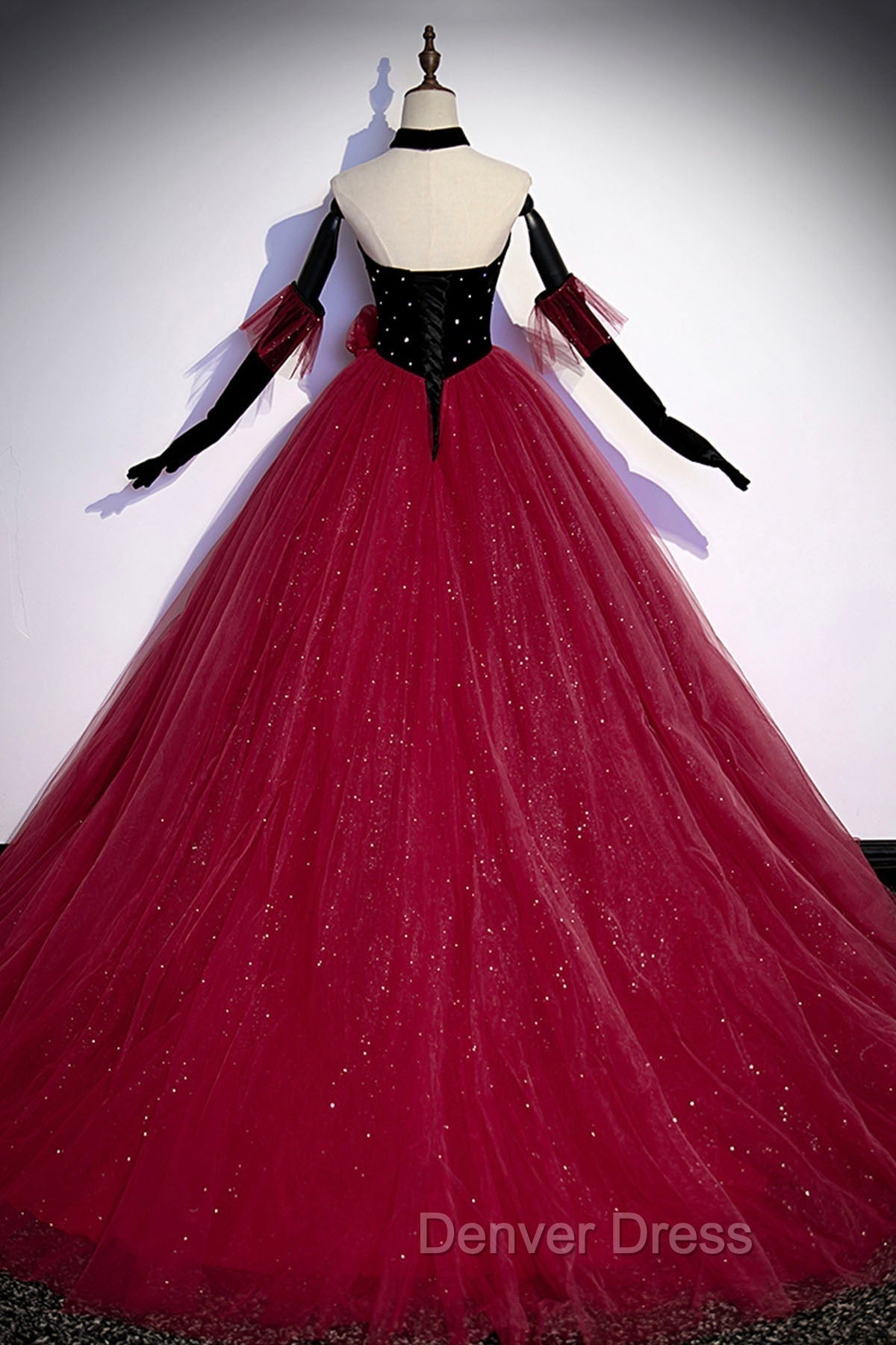 Burgundy Strapless Tulle Long Prom Dress, A Line Prom Dresses
