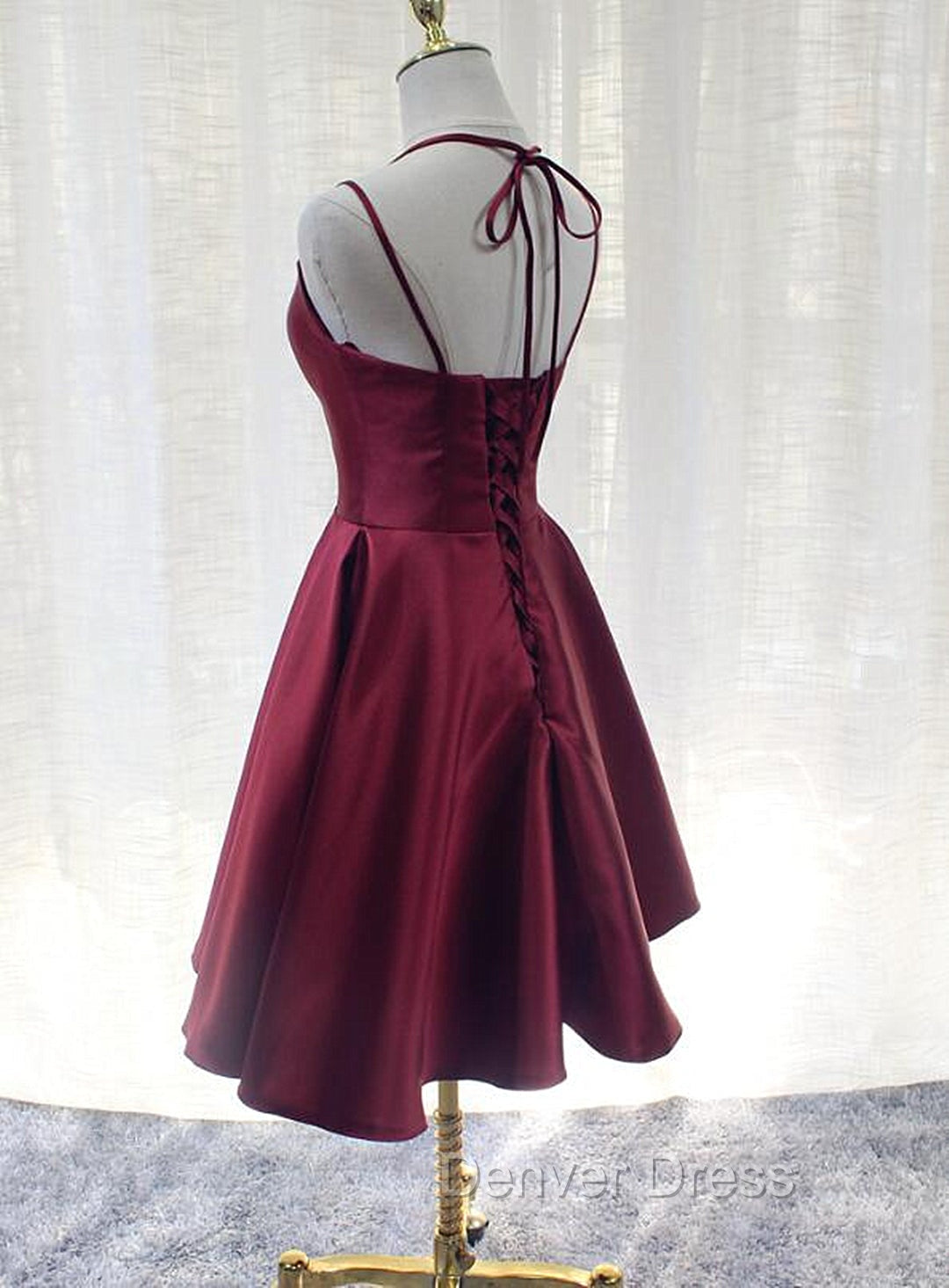 Burgundy Straps V-neckline Short Party Dresses , Lovely Satin Homecoming Dresses Secondary image