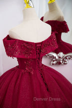 Burgundy Sweetheart Flowers Sequins Lace Party Dresses, Long Formal Dresses Prom Dresses