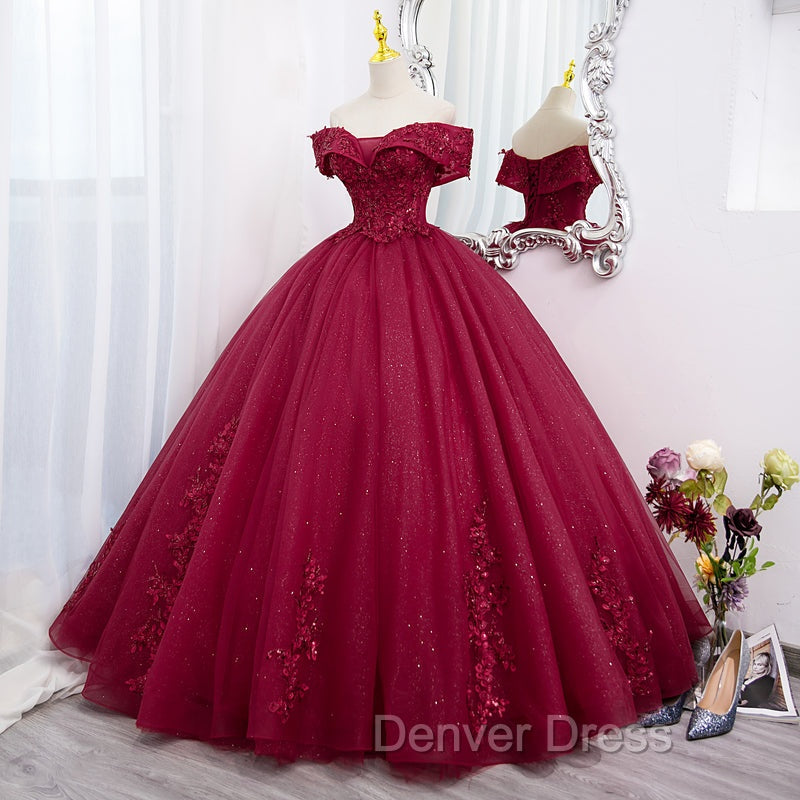 Burgundy Sweetheart Flowers Sequins Lace Party Dresses, Long Formal Dresses Prom Dresses