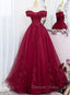 Burgundy Sweetheart Flowers Sequins Lace Party Dresses, Long Formal Dresses Prom Dresses