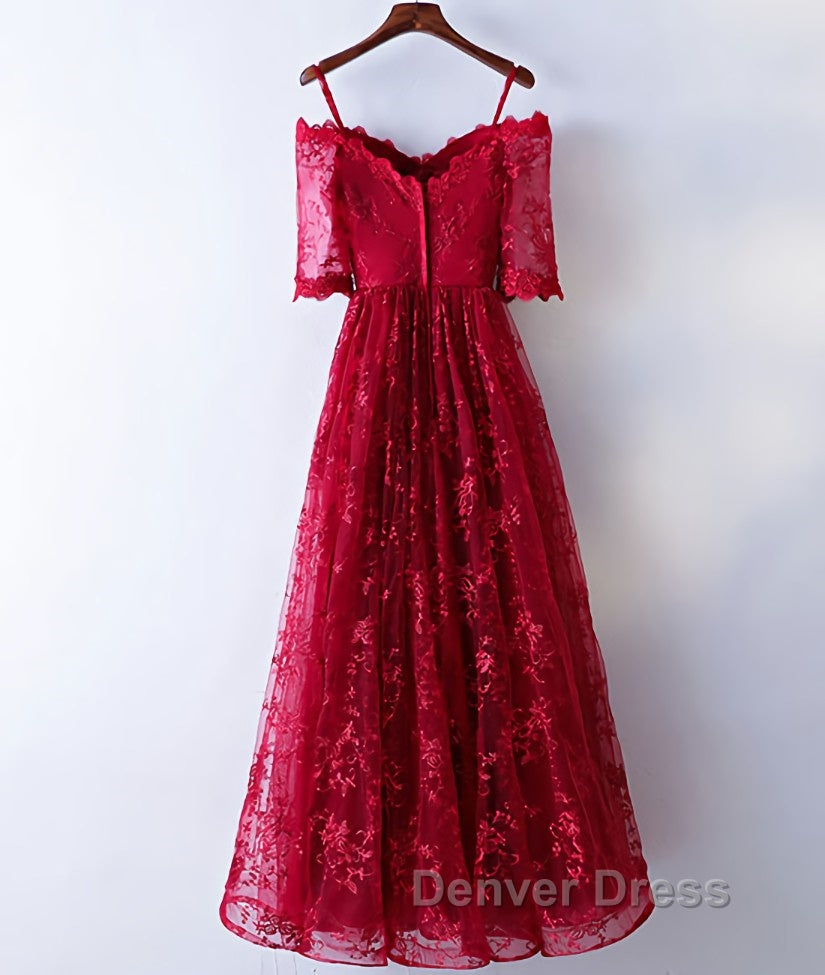 Burgundy sweetheart lace long prom Dress, burgundy Prom Dresses Secondary image