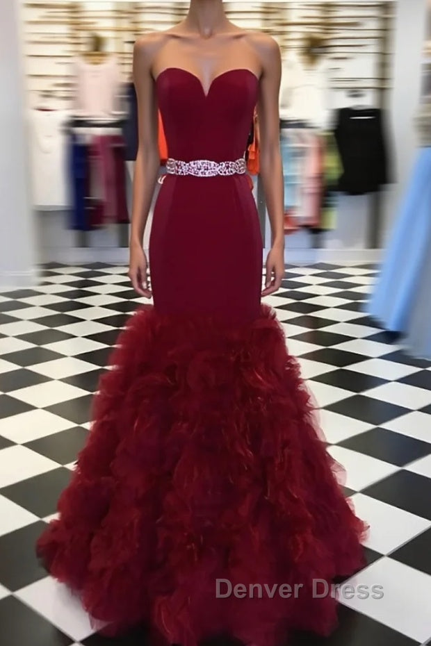 Burgundy sweetheart mermaid long prom Dress, burgundy Prom Dresses