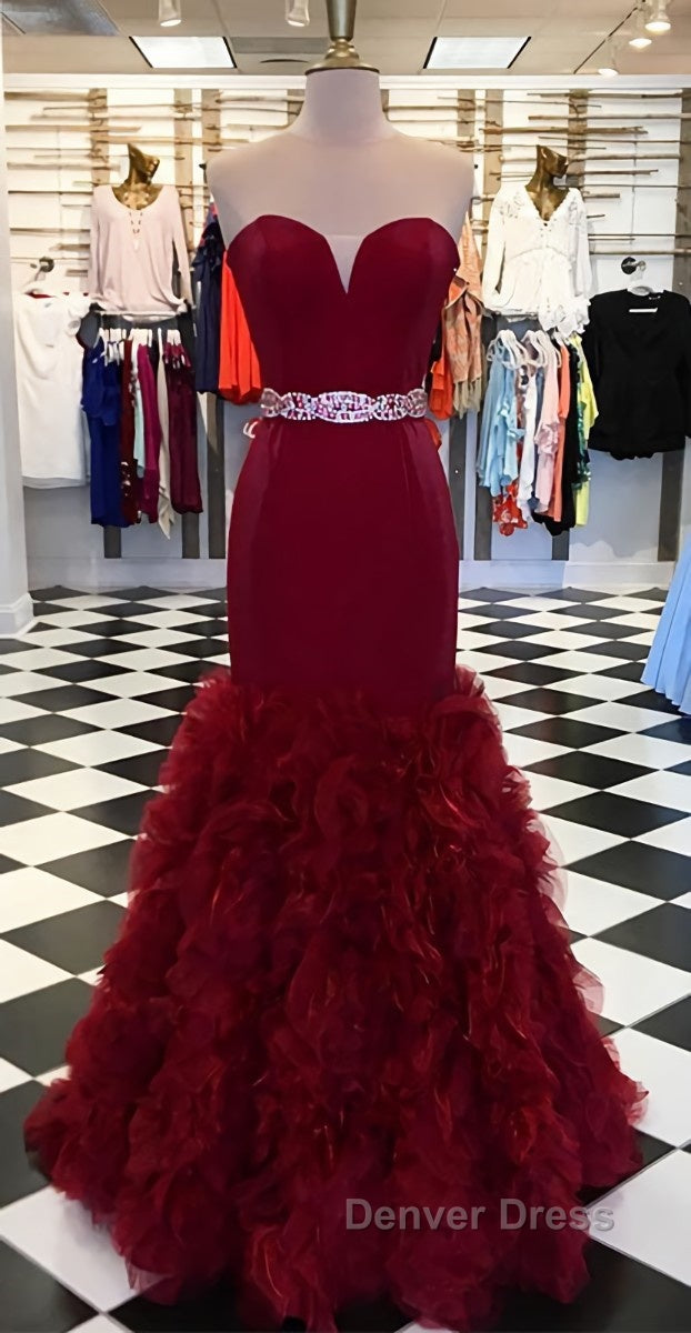 Burgundy sweetheart mermaid long prom Dress, burgundy Prom Dresses
