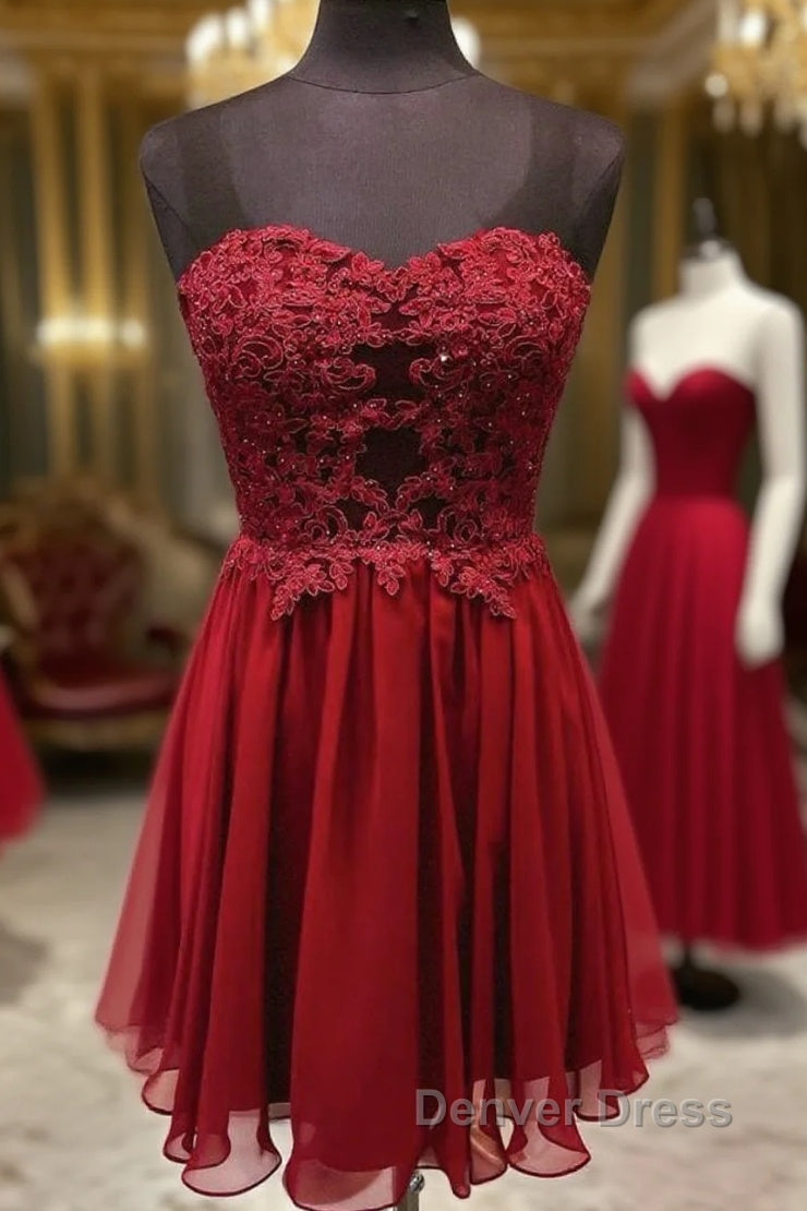 Burgundy Sweetheart Neck Chiffon Lace Short Homecoming Dresses Nv13 Main image