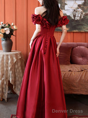 Burgundy Sweetheart Neck Satin Long Prom Dress, Satin Long Evening Dresses