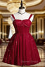 Burgundy Sweetheart Neck Tulle Sequin Short Prom Dresses, Puffy Cute Homecoming  Dresses