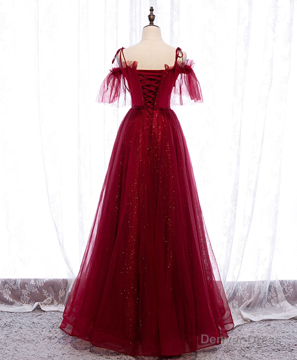 Burgundy Sweetheart Tulle Lace Long Prom Dress Burgundy Formal Dress Secondary image