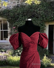 Burgundy Taffeta Bodycon Dress Off Shoulder