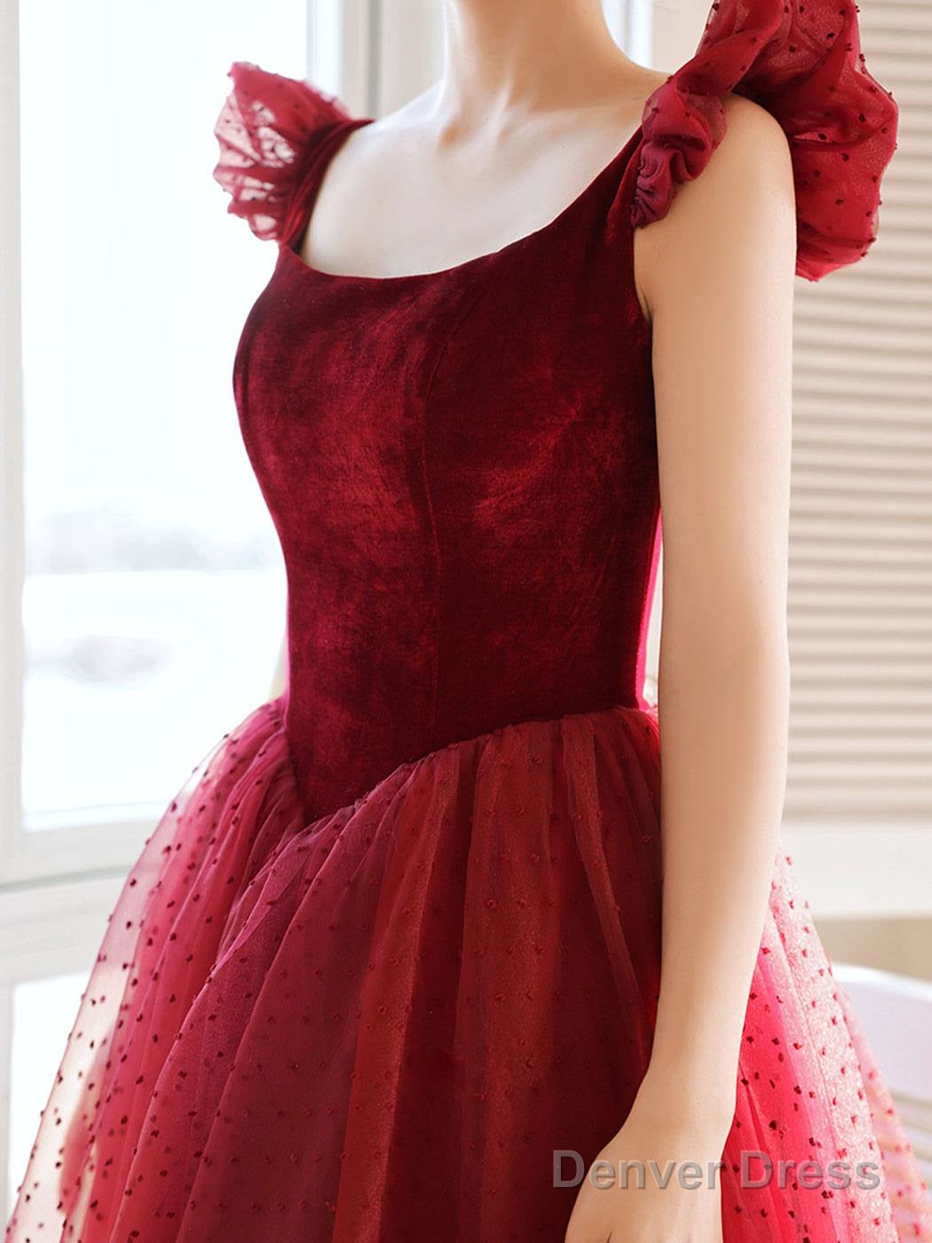 Burgundy Tea Length Prom Dress, Burgundy Prom Bridesmaid Dresses Secondary image